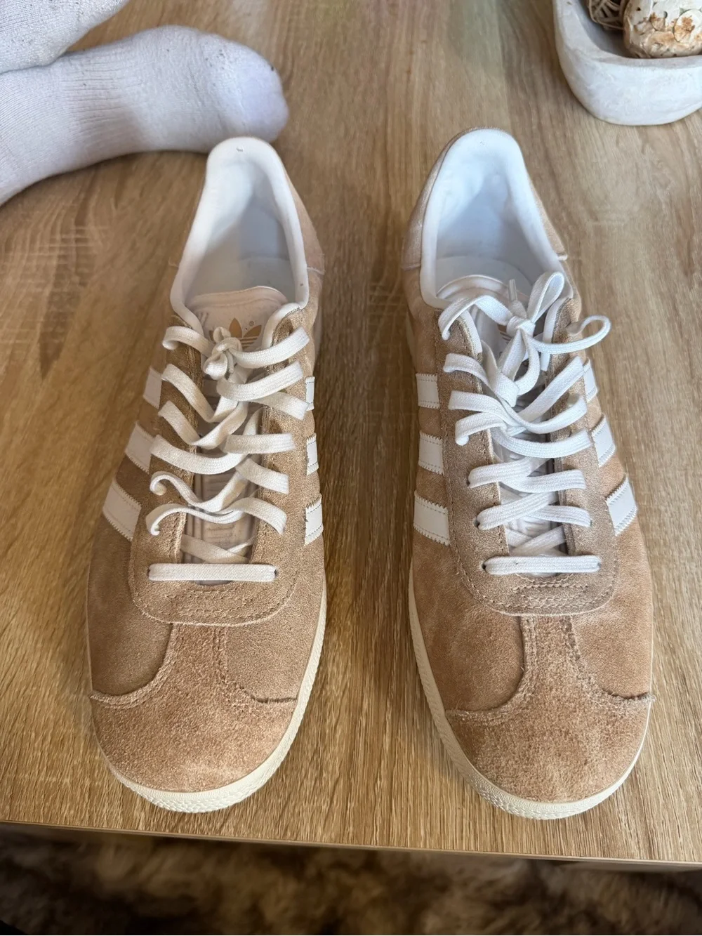 adidas Gazelle Suede Sneakers in Beige and White